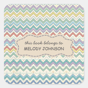 Cute Retro School Pattern Name Bookplate Square Sticker