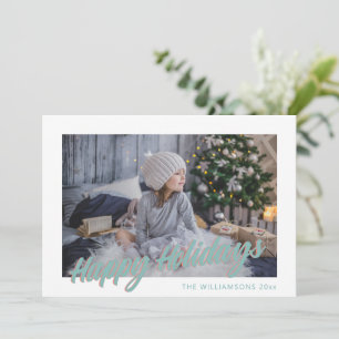 Cute Retro Script Pastel Happy Holidays Photo Holiday Card