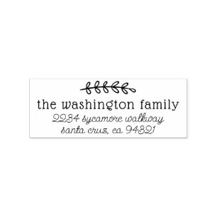 Cute Retro Script & Rustic Branch Family Address Rubber Stamp