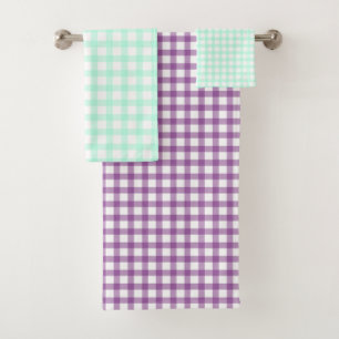 Cute Retro Sea Green Gingham Plaid pattern Bath Towel Set