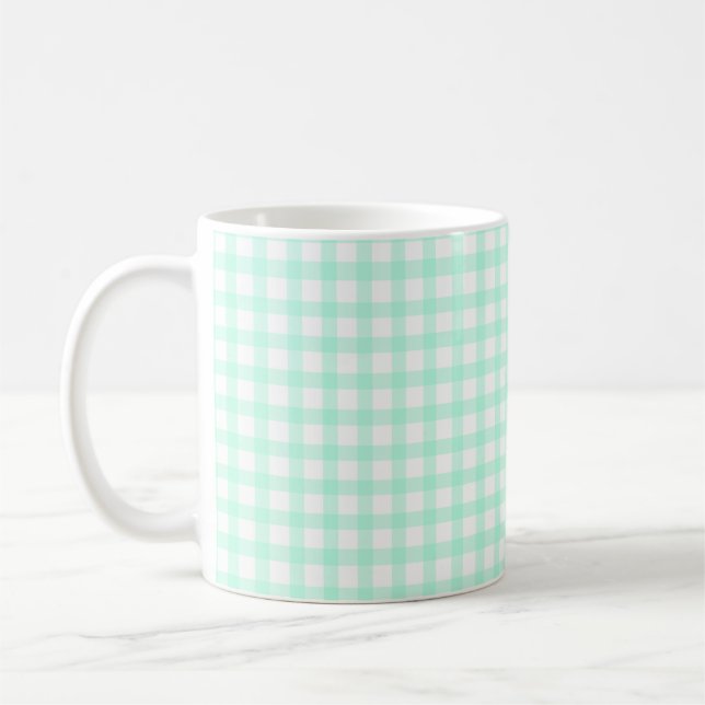 Cute Retro Sea Green Gingham Plaid pattern Coffee Mug (Left)