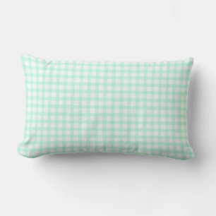 Cute Retro Sea Green Gingham Plaid pattern Lumbar Pillow