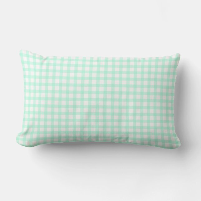 Cute Retro Sea Green Gingham Plaid pattern Lumbar Pillow (Front)