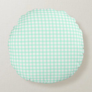 Cute Retro Sea Green Gingham Plaid pattern Round Pillow