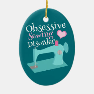 Cute Retro Sewing Machine Seamstress Ceramic Ornament