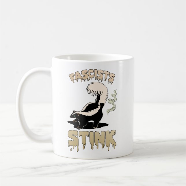 Cute Retro Skunk - Fascists Stink Coffee Mug (Left)