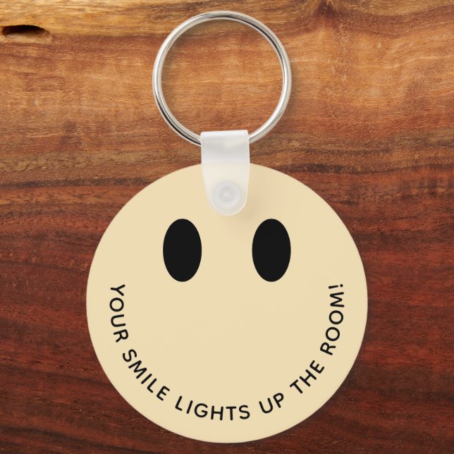 Cute Retro Smile Face Quote | Pastel Peach Keychain (Front)
