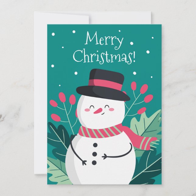 Cute Retro Snowman Merry Christmas  Holiday Card (Front)