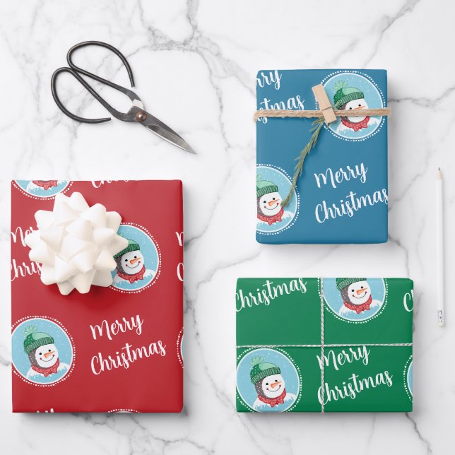 Cute Retro Snowman Merry Christmas Holiday Wrapping Paper Sheet (Front)