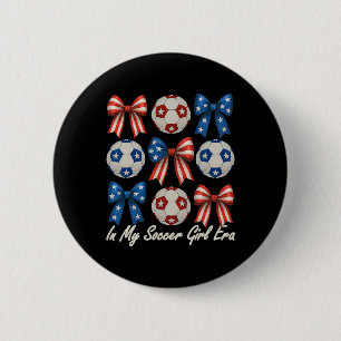 Cute Retro Soccer Girl Coquette Bow For Women Mom 2 Inch Round Button