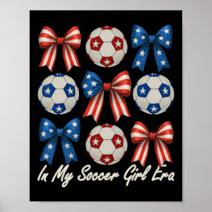 Cute Retro Soccer Girl Coquette Bow For Women Mom Poster