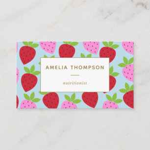 Cute Retro Strawberry Fruit Pattern Personalized Business Card