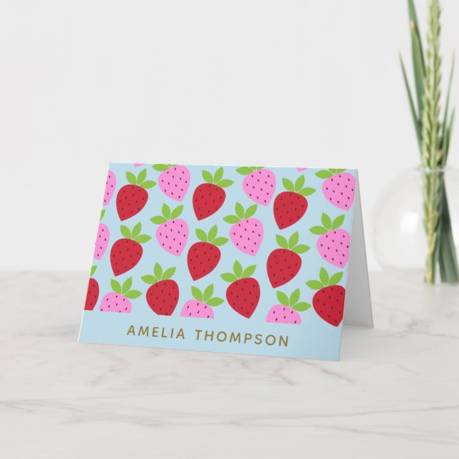 Cute Retro Strawberry Fruit Pattern Personalized Card (Front)