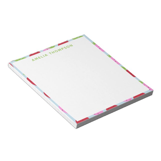Cute Retro Strawberry Fruit Pattern Personalized Notepad (Angled)