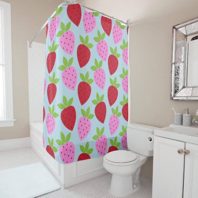 Cute Retro Strawberry Fruit Pattern Pink Red Blue (In Situ)