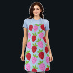 Cute Retro Strawberry Fruit Pattern Pink Red Blue Apron<br><div class="desc">Cute retro aesthetic fruit pattern with strawberries in red,  pink,  and light blue.</div>