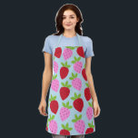 Cute Retro Strawberry Fruit Pattern Pink Red Blue Apron<br><div class="desc">Cute retro aesthetic fruit pattern with strawberries in red,  pink,  and light blue.</div>