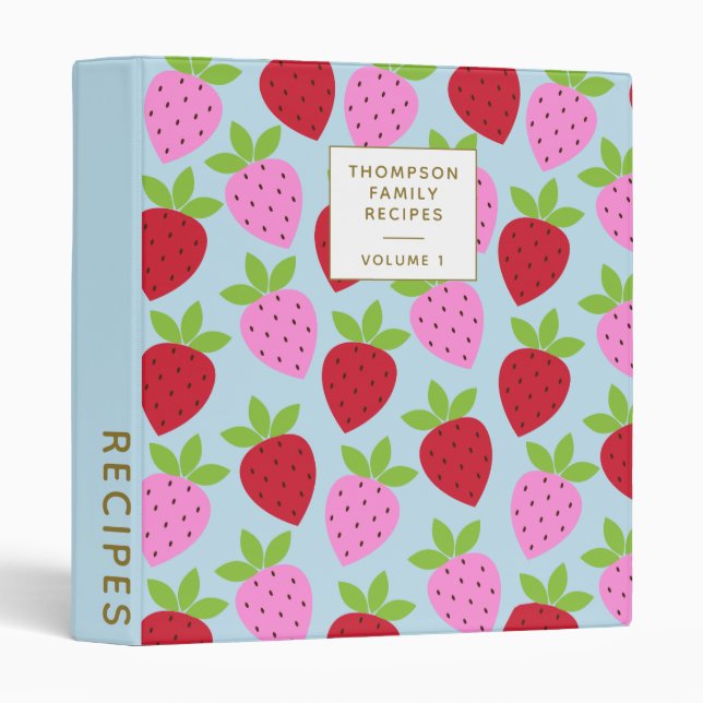 Cute Retro Strawberry Pattern Personalized Recipes Binder (Front/Spine)