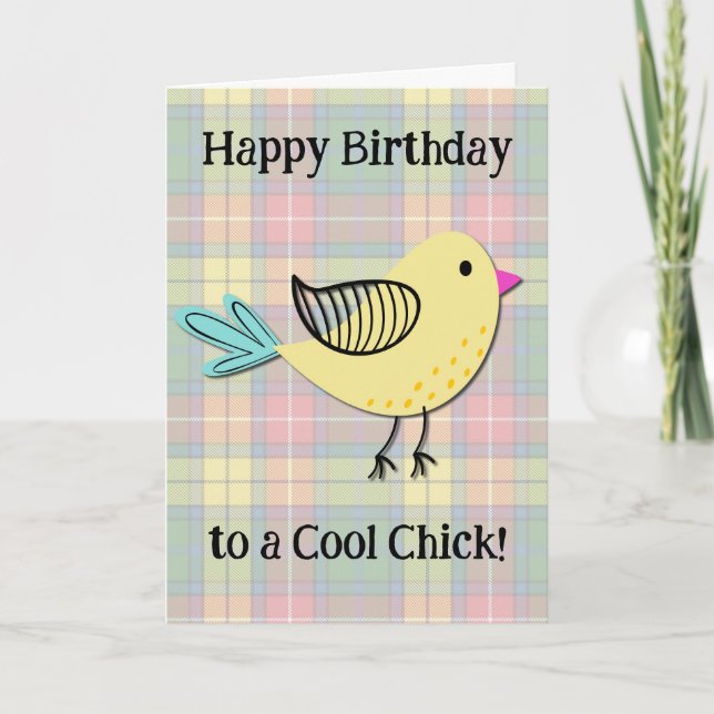Cute Retro Style Cool Chick Birthday Card (Front)