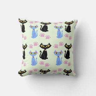 Cute Retro Style Illustrated Cats Pattern Throw Pillow