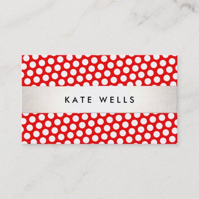 Cute Retro Style Red and White Polka Dot Pattern Business Card (Front)