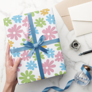 Cute Retro Summer Colors Flower Art Pattern Wrapping Paper