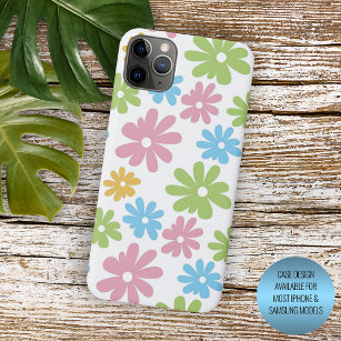 Cute Retro Summery Colours Flower Art Pattern iPhone 15 Mini Case