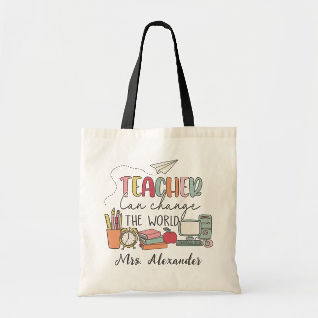 Cute Retro Teacher Day Custom Tote Bag (Front)