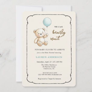 Cute Retro Teddy Bear, Boy Baby shower Invitation