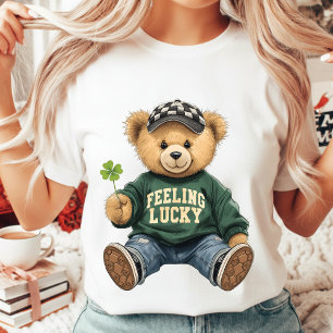 Cute Retro Teddy Bear Feeling Lucky St. Patrick's  T-Shirt