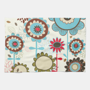 Cute retro turquoise blue floral pattern custom kitchen towel