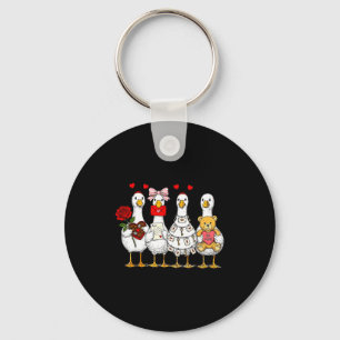 Cute Retro Valentine Silly Gooses Duck Love Couple Keychain