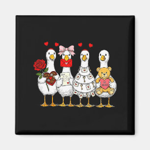 Cute Retro Valentine Silly Gooses Duck Love Couple Magnet