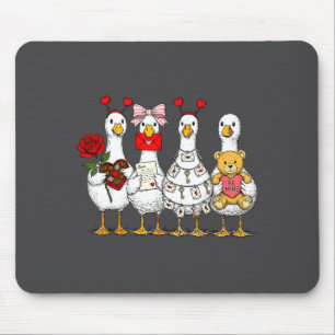 Cute Retro Valentine Silly Gooses Duck Love Couple Mouse Pad