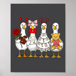Cute Retro Valentine Silly Gooses Duck Love Couple Poster