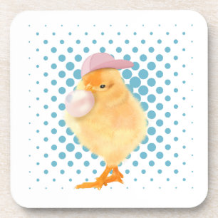 Cute Retro Vibes Chick Blowing Bubblegum White Coaster