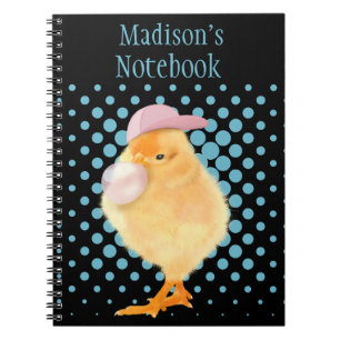 Cute Retro Vibes Chick Blowing Pink Bubblegum  Notebook