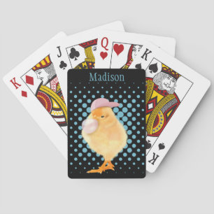 Cute Retro Vibes Chick Blowing Pink Bubblegum  Playing Cards