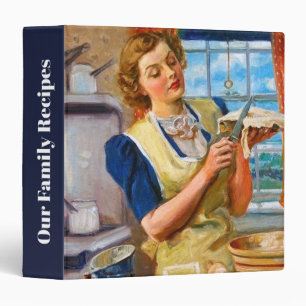 Cute retro vintage baking lady recipe binder
