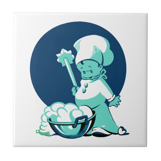 Cute Retro Vintage Blue Boy Chef Baker Tile (Front)