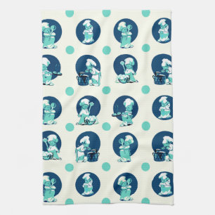 Cute Retro Vintage Blue Boy Chef Cook Kitchen Towel