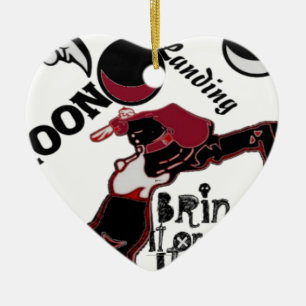 Cute retro vintage Bring it On Moon Landing HoHoHo Ceramic Ornament