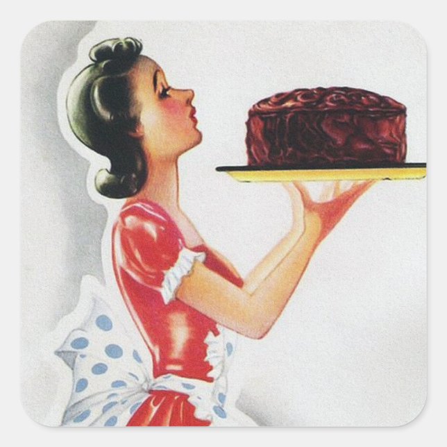cute retro vintage cake lady  square sticker (Front)