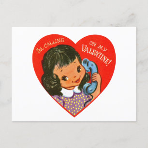 Cute retro vintage calling Valentine Holiday Postcard