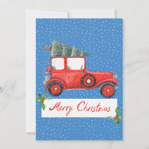 Cute Retro Vintage Car Christmas Photo Holiday