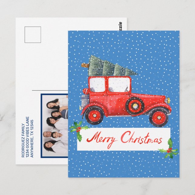 Cute Retro Vintage Car Christmas Photo Holiday Postcard (Front/Back)