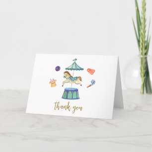 Cute Retro Vintage Carousel Carnival Baby Shower  Thank You Card