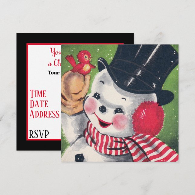 Cute retro vintage Christmas snowman Holiday party Invitation (Front/Back)