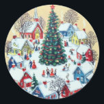Cute Retro Vintage Christmas Village Classic Round Sticker<br><div class="desc">Cute Retro Vintage Christmas Village Classic Round Sticker. Perfect for mailing,  Crafts,  gifts and more.</div>