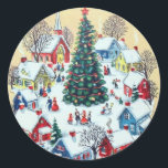 Cute Retro Vintage Christmas Village Classic Round Sticker<br><div class="desc">Cute Retro Vintage Christmas Village Classic Round Sticker. Perfect for mailing,  Crafts,  gifts and more.</div>